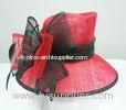 Red / Black Sinamay Ladies Hats Sinamay Bow And Feather Trim For Church