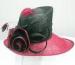 Satin Rose Sinamay Ladies Hats Church Red / Burgendy With Feather Trim