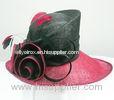 Satin Rose Sinamay Ladies Hats Church Red / Burgendy With Feather Trim