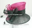 Wedding Fuchsia / Black Sinamay Ladies Hats 2 Layers With Bridal Satin And Sinamay Trim