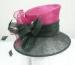 Wedding Fuchsia / Black Sinamay Ladies Hats 2 Layers With Bridal Satin And Sinamay Trim