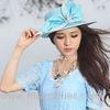 100% Natural Panama Papers Womens Big Bowknot Blue Straw Hat For Party / Wedding