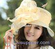 Fashion Yellow Ladies Organza Hats with Flower Trimming , customized
