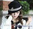 Fashion Black Ladies Wool Felt Hats With Casing Stones Trim and Ribbon Band for Party In Winter