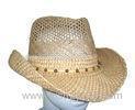 Summer Seagrass Fashion Womens Straw Cowboy Hats With Wooden Beads For Party, Beach