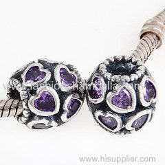 European Style Sterling Silver Love All Around Beads with Purple CZ Stone