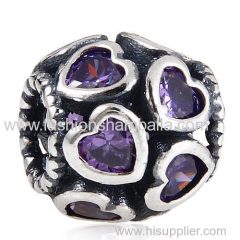 European Style Sterling Silver Love All Around Beads with Purple CZ Stone