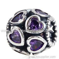 European Style Sterling Silver Love All Around Beads with Purple CZ Stone