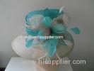Fashionable White Casual Ladies' Sinamay Hats With Green Coque Feathers
