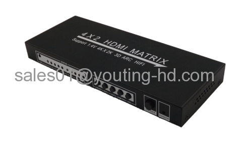 HDMI matrix switcher 4x2 splitter HIFI arc 4K2K 3D Full HD HDMI1.4V