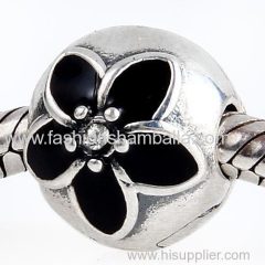 Sterling Silver Mystic Floral with Clear Crystal Black Enamel Clip Beads