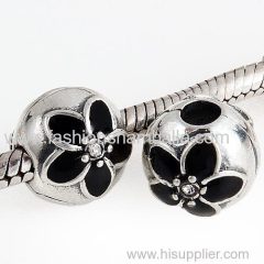 Sterling Silver Mystic Floral with Clear Crystal Black Enamel Clip Beads