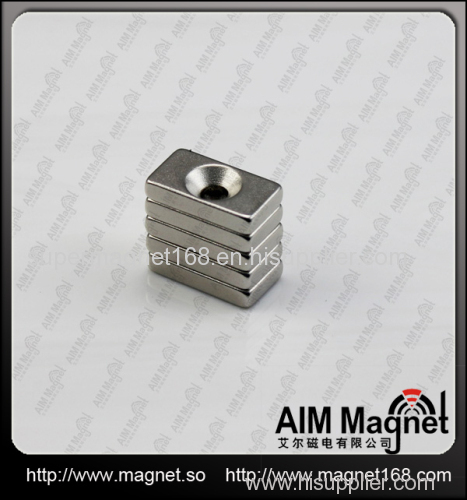 Strong block neodymium magnet with countersunk hole