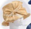 100% Polyester Satin Braid Beige Ladies' Church Hats , Big Bow Diamond