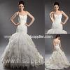 Mermaid Tulle Beaded Flower One Shoulder Womens Wedding Dresses with Cascading Ruffles