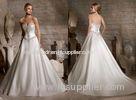 Covered Button Satin Beaded Flower Wedding Dresses with Trains , White / Ivory