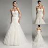 Court Train Mermaid Tulle Sweetheart Wedding Gowns with Beaded Flower Applique