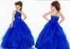 Custom Blue One Shoulder Little Girl Pageant Dresses Tiered Ruffles Ball Gown