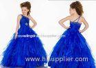 Custom Blue One Shoulder Little Girl Pageant Dresses Tiered Ruffles Ball Gown