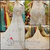 Summer / Spring Beaded High Neck Womens Wedding Dresses with Long Trains , White