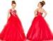 Red Floor Length Tulle Halter Little Girl Pageant Dresses With Beaded Flowers