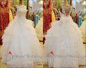 White Crew Beaded Swarovski Crystal Organza Wedding Dresses with Bow / Tiered Ruffles