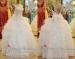 White Crew Beaded Swarovski Crystal Organza Wedding Dresses with Bow / Tiered Ruffles