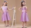 Cute Pink Spaghetti Pleats Tea Length Flower Girl Dresses with Scalloped Neck