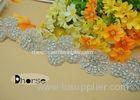 Handmade Silver Beaded Flower Design Crystal Rhinestone Trimming For Dress