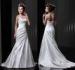 Chic White Draped Beaded Satin Sweetheart Wedding Gowns with Long Train