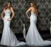 Mermaid Long Train Strapless Wedding Gowns Lace Backless Evening Dresses