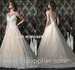 Tulle Hollow Crystal Round Neck Womens Wedding Dresses with Deep V Back