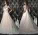 Tulle Hollow Crystal Round Neck Womens Wedding Dresses with Deep V Back