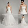 Fall / Winter Tulle Pleated Sweep Train Strapless Wedding Gowns with Beaded Crystal