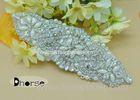 Handmade Pearl Bead Bridal Sash Rhinestone Beaded Applique , Beaded Trim Applique
