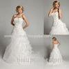 A Line Organza Teried Ruffles Strapless Wedding Gowns with Beaded Flower Applique
