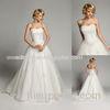 Beautiful White Organza Pleated Strapless Wedding Gowns with Long Train