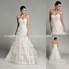 A line Cascading Ruffled Sweetheart Organza Wedding Dresses with Court Train