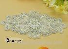 Silver Rhinestone Beaded Applique , Decorative Beaded Bridal Applique