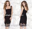 Sexy Black Beaded Lace Cocktail Evening Dresses Knee Length for Summer