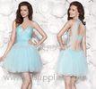 Light Blue Tulle Sweetheart Girls Homecoming Dresses Lace Applique with Bow Pleats