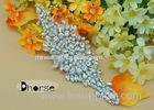 Crystal Silver Rhinestone Beaded Applique , Bridal Appliques And Trims