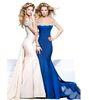 Off Shoulder Backless Ladies Party Dresses with Beaded Lace Applique , White / Blue / Red