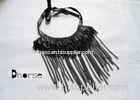 Black Beads Beaded Collar Necklace With Metal Chain Tassels , Fashion Collar Necklace