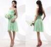 Light Green Chiffon Knee Length Evening Dresses Strapless with Flower Ruffles