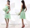 Light Green Chiffon Knee Length Evening Dresses Strapless with Flower Ruffles