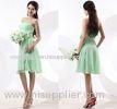 Light Green Chiffon Knee Length Evening Dresses Strapless with Flower Ruffles