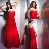 Chiffon Pleated Gown Long Womens Prom Dresses Sweetheart Strapless in Red