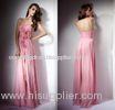 Pink Chiffon Split Front Sweetheart Neckline Prom Dresses with Flower Draped