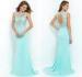 Illusion Neckline Prom Dresses / Crew Neck Beaded Lace Sweep Train Dress